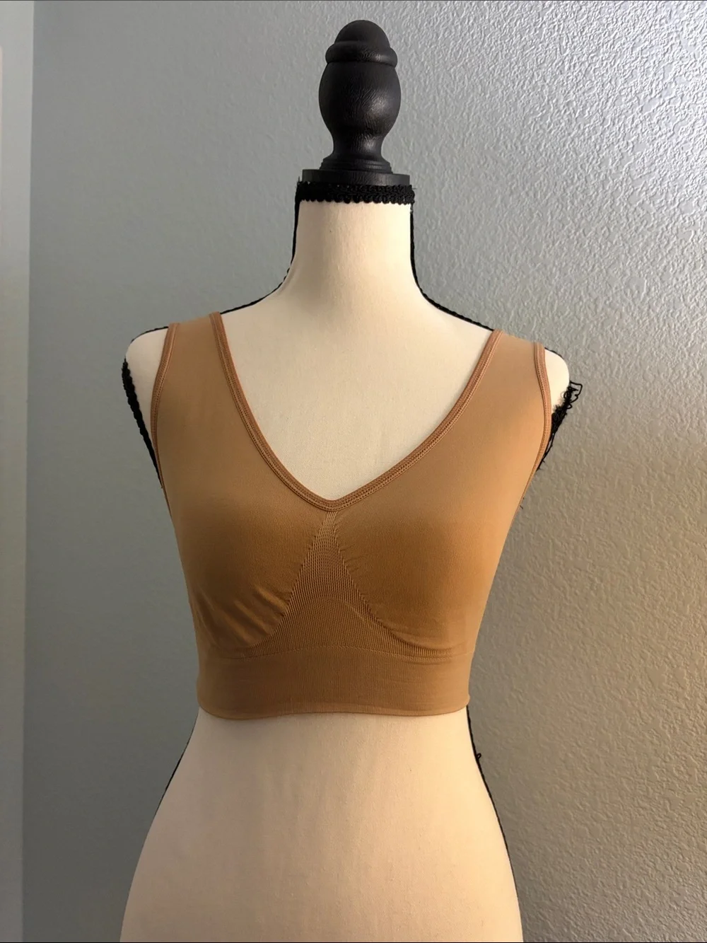 Rhonda Shear Tan Seamless V-Neck Comfort Crop Bra
